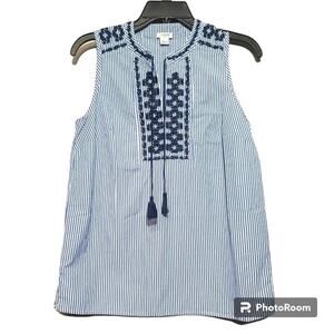 J. Crew Factory Blue Embroidered Striped Tunic Tank Top Size 0